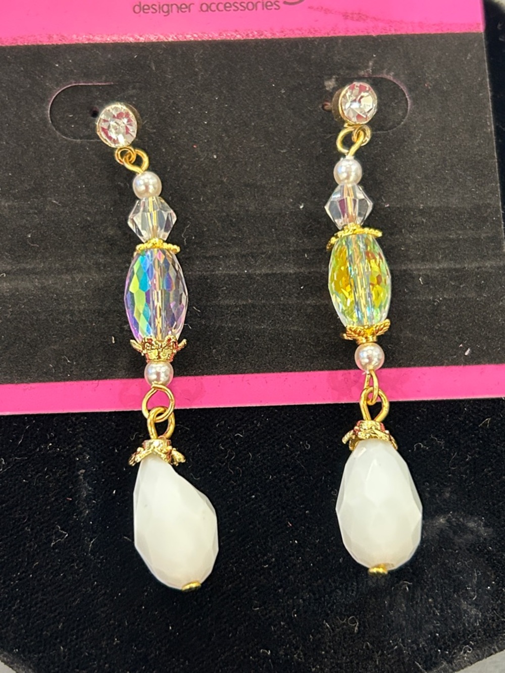 Aurora Borealis Iridescent and White Crystal Earrings-NWT
